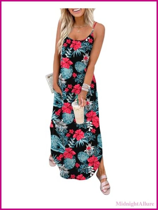 Dresses & Skirts - Maxi Dress Spaghetti Strap Sleeveless V-Neck Hawaiian Casual Summer Beach